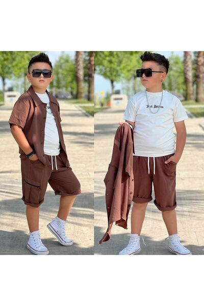 zeynoshkids Boys' Summer Shirts-T-Shirts-Capri Bottoms Top Eid 3 Piece Sports Set