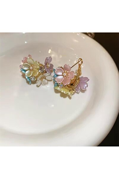 Pelin Aksesuar Renkli Pastel Çiçekler Halka Küpe