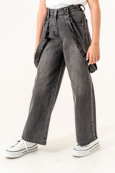 GİYİCEM Girl's Suspender Detailed Jeans Trousers 2167