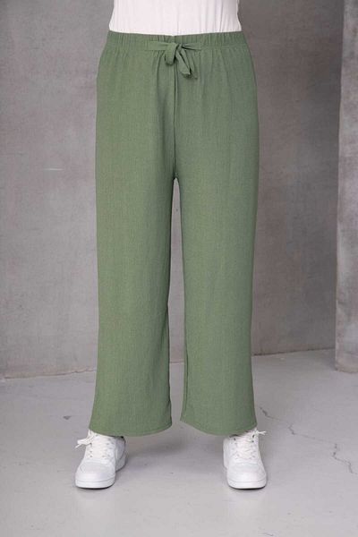 Temporium Women's Large Size Wrinkled Fabric Loose Wide Leg Elastic Waist Trousers