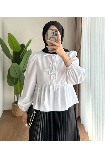 DEFNECE BUTİK Cămașă scurtă cu dantelă în față