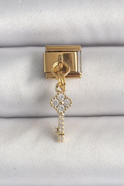 E BULURUM 316L Steel Gold Color Hanging Zircon Stone Key Model Nomination Charm