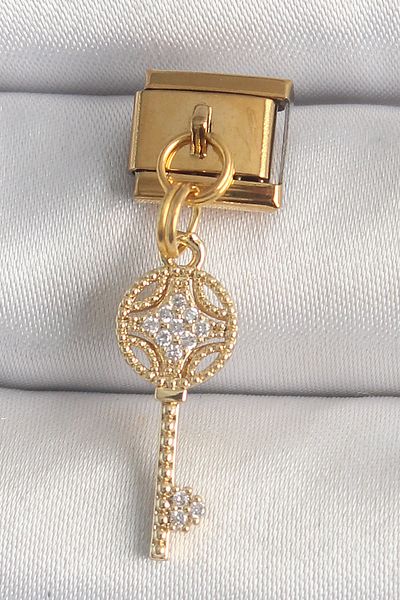 SeyCey.co 316L Steel Gold Color Hanging Zircon Stone Key Model Nomination Charm