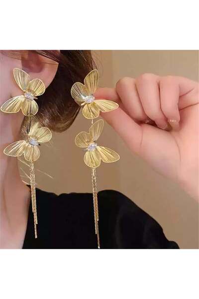 Pelin Aksesuar Gold Plaka Kelebekler Küpe