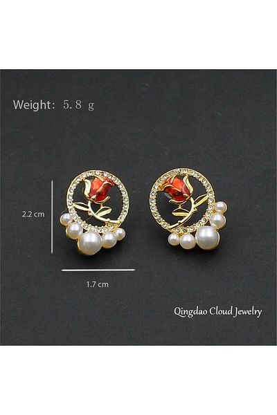 Pelin Aksesuar Pearl Red Tulip Earrings