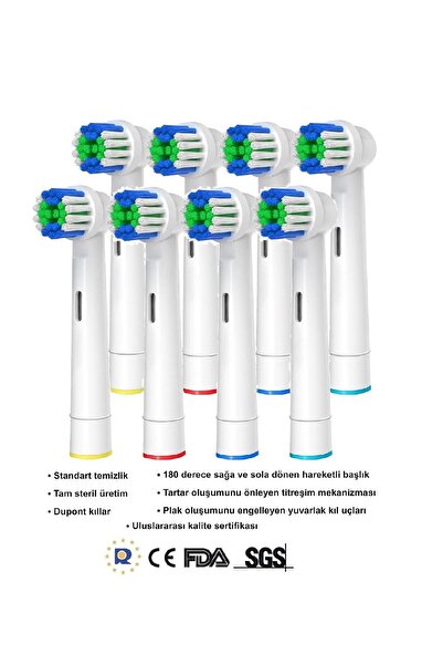 Toocare Oral-B Braun Şarjlı Diş Fırçaları Uyumlu 8 Adet Precision Clean Yedek...