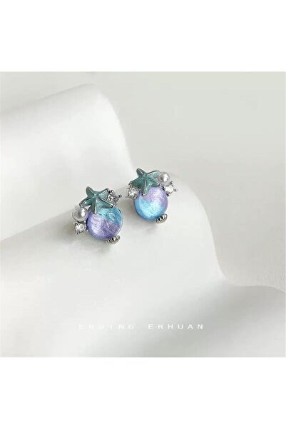 Pelin Aksesuar Mavi Taşlı Yıldızlı Küpe