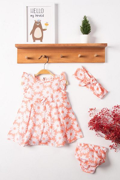 By Cwhr 100% Cotton Linen Bandana Floral Short Sleeve Baby Girl Summer Dress Floral Girl's Dress