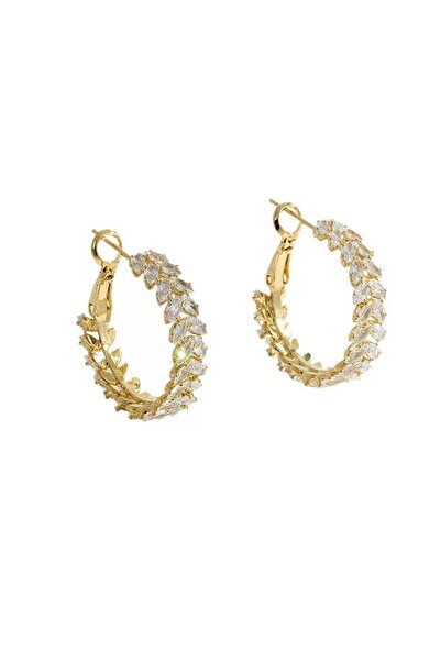 Pelin Aksesuar Taşlı Yaprak Halka Küpe