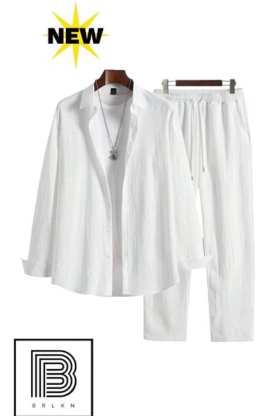 BRLKN Boyfriend Fit Seersucker Alaçatı Unisex Bürümcük Shirt Tracksuit Set