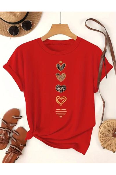 TekTarzz Unisex Crown Heart Print Design Trend Tshirt