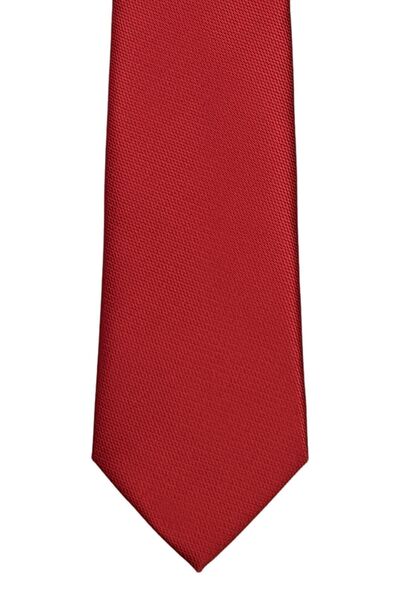 1001 Kravat Self Patterned 7 cm Wide Thin Red Tie