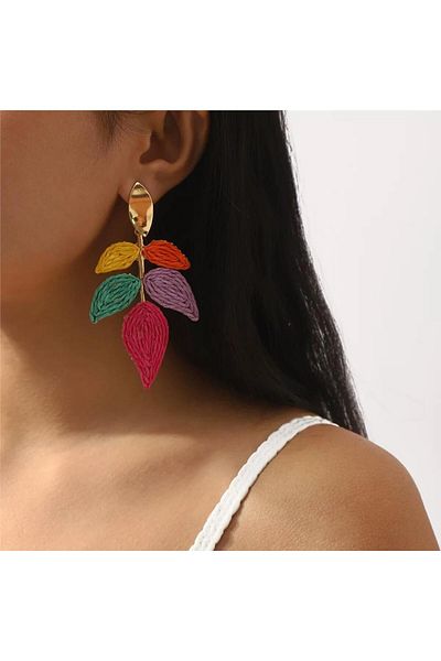 Pelin Aksesuar Colorful Straw Rope Embroidered Earrings