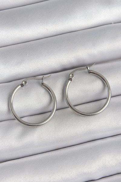 E BULURUM 316 Steel Silver Color 22 mm Ring Model Women's Earrings