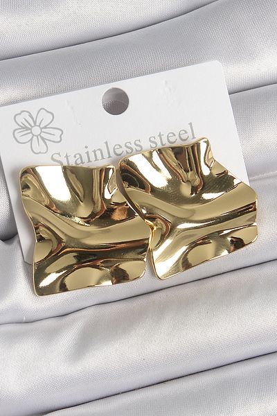 SeyCey.co 316 Steel Gold Color Wavy Plate Square Model Women's Earrings