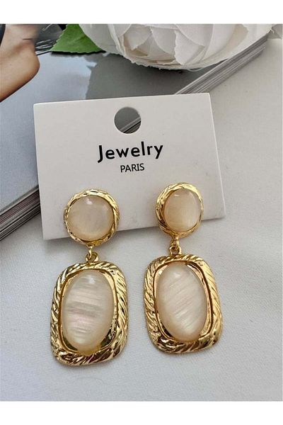 Pelin Aksesuar Beige Jewelled Earrings