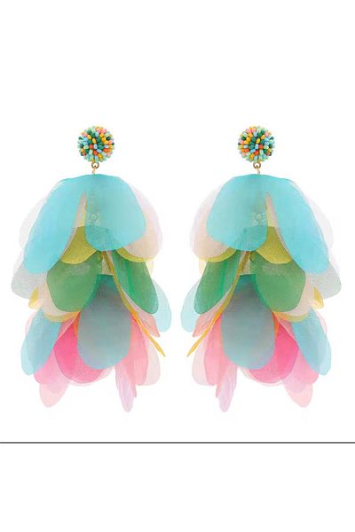 Pelin Aksesuar Colorful Fabric Beaded Long Earrings