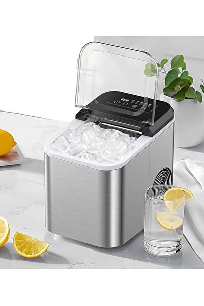 Generic Ice Maker Machine 1.6L 12KG 24H Fast Making Two Cube Sizes Compact Countertop Design Silver Finish