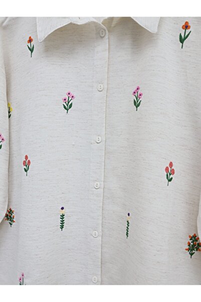 Lavanta Tekstil Floral Embroidered Linen Double Set