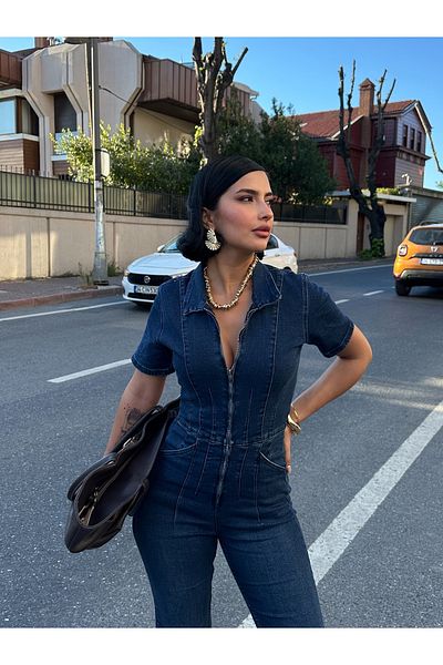 MY LİKA Long Washed Denim Jumpsuit