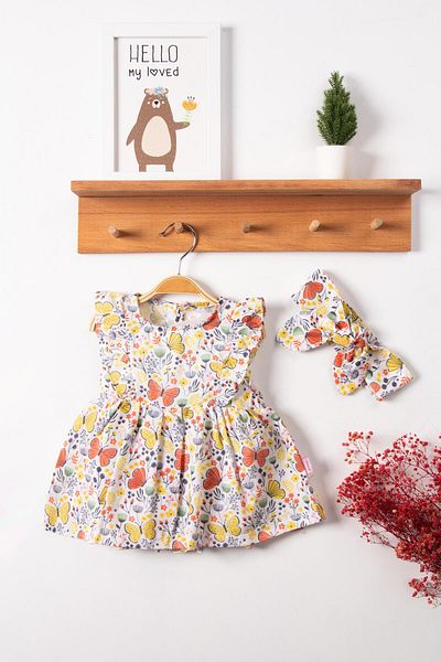By Cwhr 100% Cotton Linen Bandana Floral Short Sleeve Baby Girl Summer Dress Floral Girl's Dress