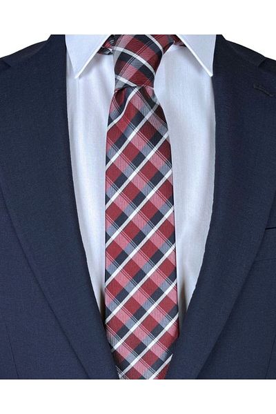 1001 Kravat Claret Red Plaid Patterned 7 cm Wide Thin Tie