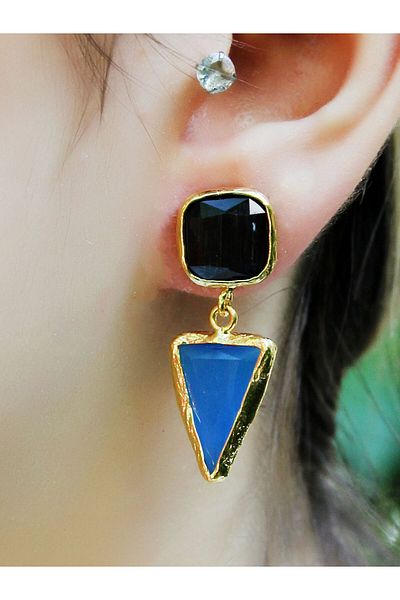 esha Square Triangle Model Cat's Eye Glass Gold Plated Women's Earrings Euku24Sm
