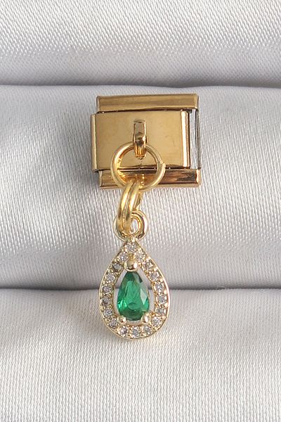 AfraBeauty 316L Stainless Steel Gold Color Drop Green Zircon Charm - Elegant and Durable