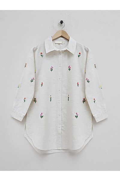 Lavanta Tekstil Floral Embroidered Linen Double Set