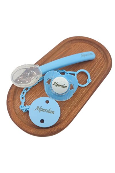 Sahi Aksesuar Kişiye Özel Isimli Mavi Renk Damaklı Silikon Bebek Emzik ve Mam...