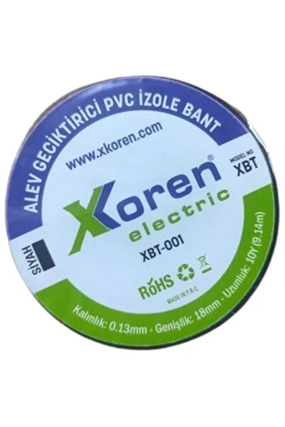 xkoren Siyah Alev PVC İzole Bant 0.13mm x 18mm x 10Y (9.14m)