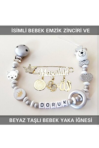 Sahi Aksesuar Sahi Aksesuar Isimli Bebek Emzik Zinciri Ve Beyaz Taşlı Bebek Y...