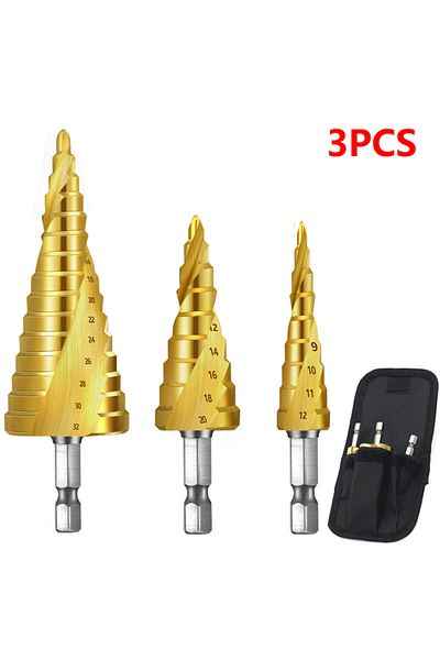 Choice B 3pcs HSS Titanium-Coated Spiral Groove Step Drill Bit 4-12 4-20 4-32 Power Tool Step Drill Bits S.
