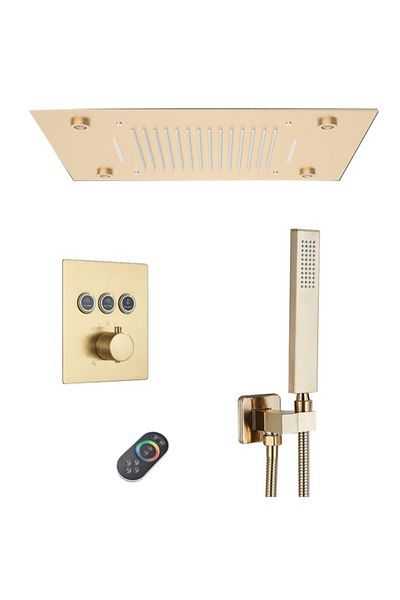 Blackswan Design Shower mixer set, Blackswan, Type M185, matt gold, thermostat, remote control and LED lighting, 50 cm