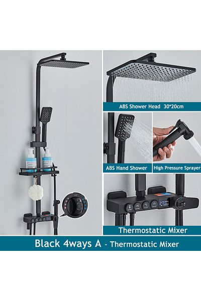 Blackswan Design Coloana dus, Blackswan, Tip M207, negru mat, cu termostat, afisaj LCD si dus cu presiune, 117 cm