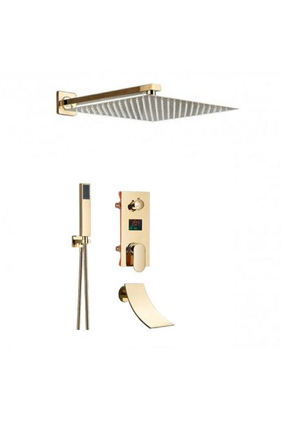 Blackswan Design Shower mixer set, Blackswan, Type M60.13, shiny gold model with waterfall spout, size 30 cm