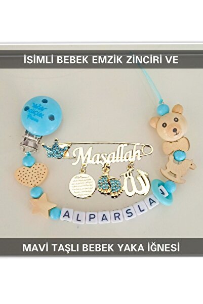 Sahi Aksesuar Sahi Aksesuar Isimli Bebek Emzik Zinciri Ve Mavi Taşlı Bebek Ya...