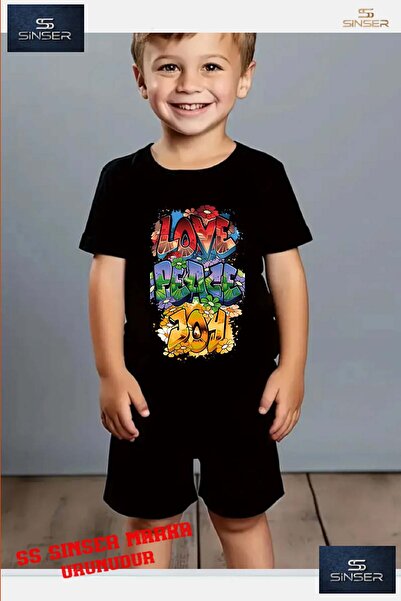 SS SİNSER Παιδικό μπλουζάκι με λαιμόκοψη "LOVE PEAG JOY COLORFUL WRITING" με ...