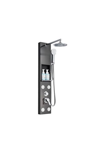 Blackswan Design Shower panel, Blackswan, Type M7001 black model with shower head, storage shelf and SPA functions, 111 cm