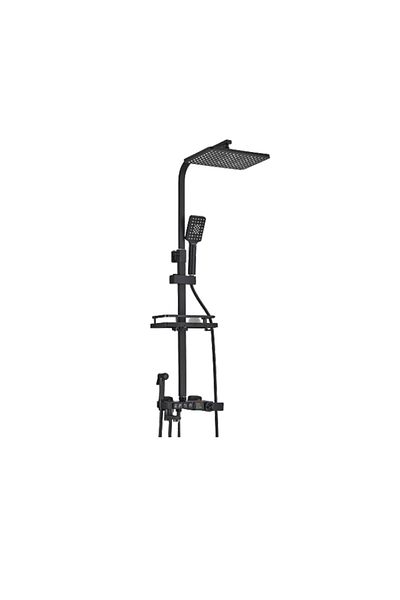 Blackswan Design Shower column, Blackswan, Type M203, matt black model, thermostat, LCD display, pressure shower, 116 cm