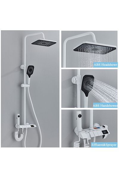 Blackswan Design Shower column, Blackswan, Type M170, white adjustable, LCD display, hidden pipe, pressure shower, 120 cm