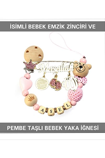 Sahi Aksesuar Sahi Aksesuar Isimli Bebek Emzik Zinciri Ve Pembe Taşlı Bebek Y...