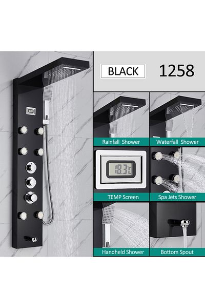 Blackswan Design Panel dus, Blackswan, Tip M1258 model negru cu LED, afisaj digital, pipa si functii SPA, 121 cm