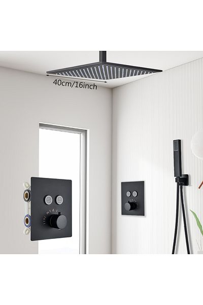 Blackswan Design Shower mixer set, Blackswan, Type M156, matt black, 2-way, thermostat and ceiling mounting, 40 cm