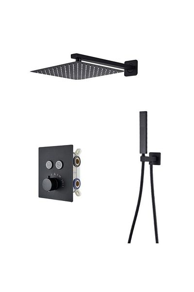 Blackswan Design Set baterie dus, Blackswan, Tip M149, model negru mat, cu 2 cai si termostat, dimensiune 30 cm