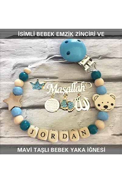 Sahi Aksesuar Sahi Aksesuar Isimli Bebek Emzik Zinciri Ve Mavi Taşlı Bebek Ya...