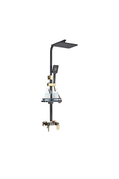 Blackswan Design Shower column, Blackswan, Type M226, black/gold, thermostat, SPA type hand shower, mobile spout, 116 cm