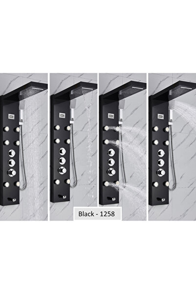 Blackswan Design Shower panel, Blackswan, Type M1258 black model with LED, digital display, spout and SPA functions, 121 cm
