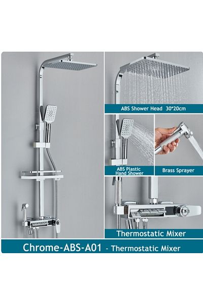 Blackswan Design Shower column, Blackswan, Type M250, chrome, thermostat, LCD display, pressure shower, mobile spout, 30x20cm