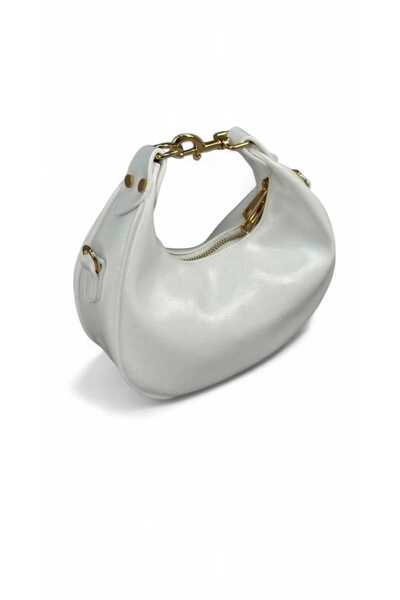 EZZY BLİSS حقيبة كتف نسائية بيضاء صغيرة الحجم مصنوعة من الجلد اللامع بحزام في...